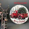 Vintage Red Truck Christmas Metal Sign 8x8 Inch Rustic Tin Wall Art Home Decor Farmhouse
