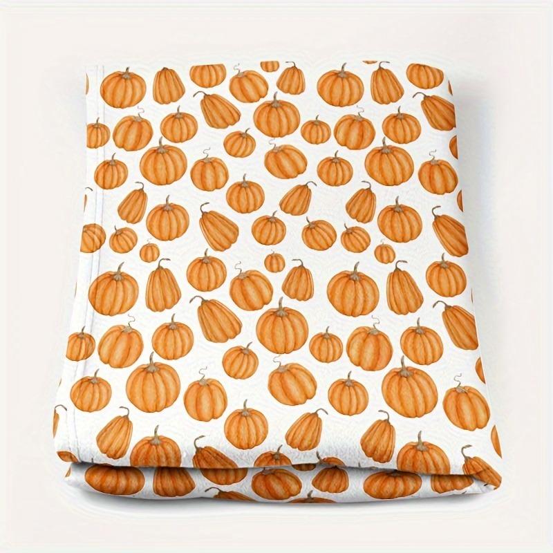 Watercolor Pumpkin Print Flannel Blanket White Background Fall Harvest Soft Warm Throw Blanket Sofa Bed Thanksgiving Home Gift