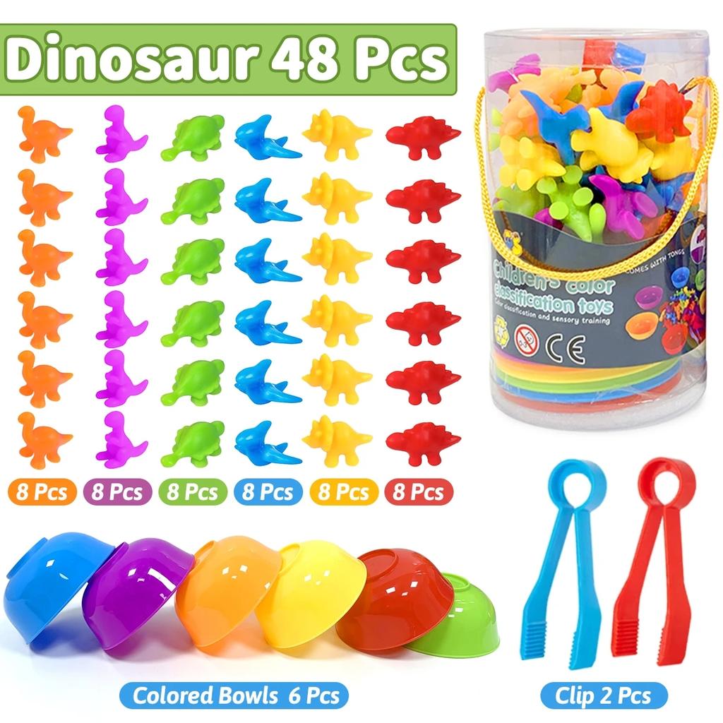 Montessori Rainbow Count Children's Toys Soft Glue Dinosaur Animal Color Classification Pairing Game Children's Sensory Toys