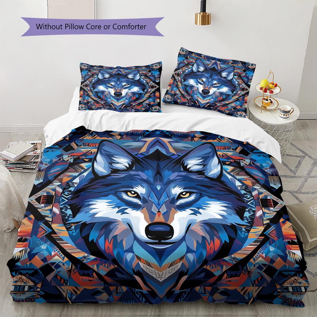 Colorful wolf  Pattern Bedding Quilt Set Quilt Cover Pillowcase Home Decoration  Gift (1 * duvet cover + 2 * pillowcase, without core)