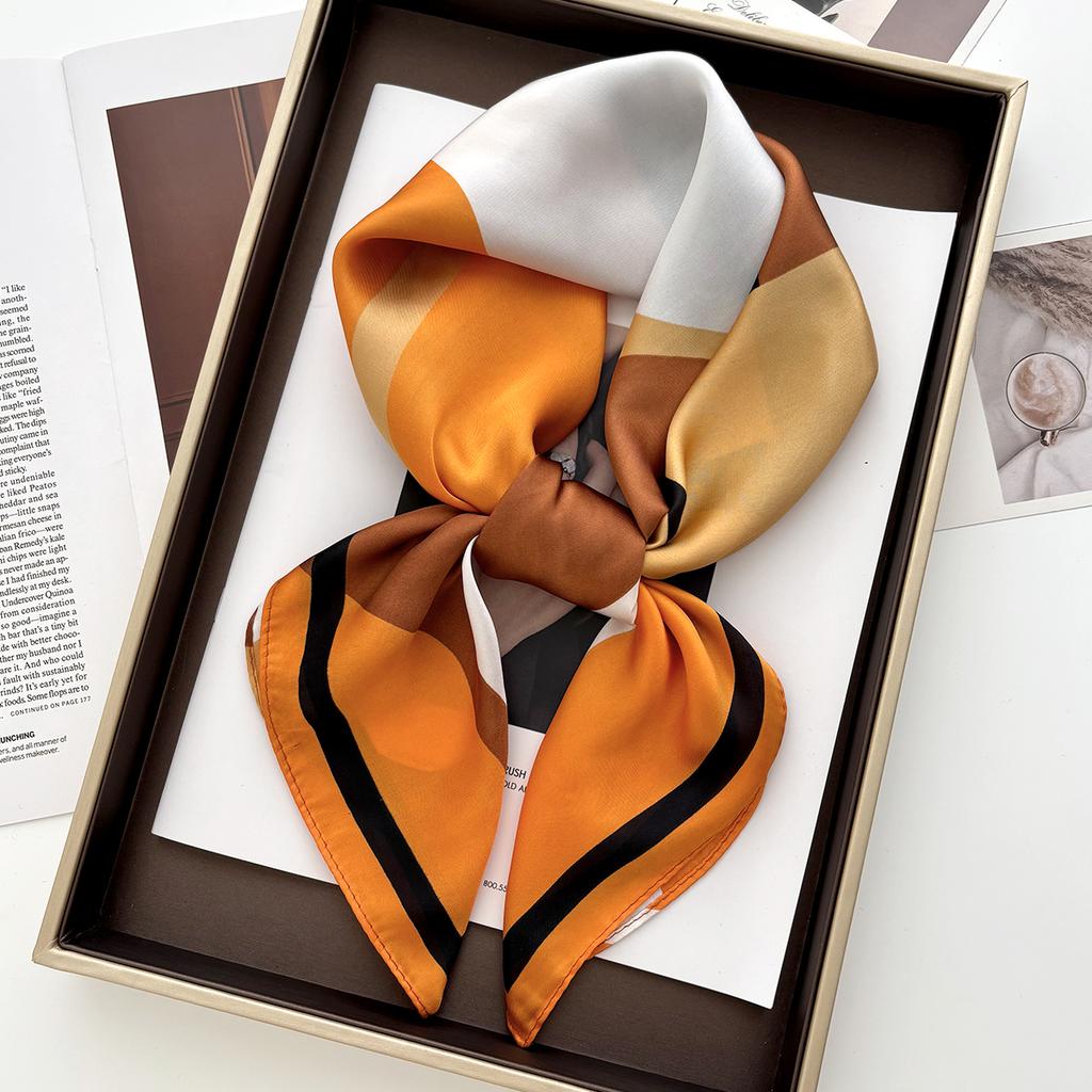 Fresh Artistic Print Women's Scarf Lightweight Windproof Soft Satin Square Neck Scarves Female Hair Bands Bandana