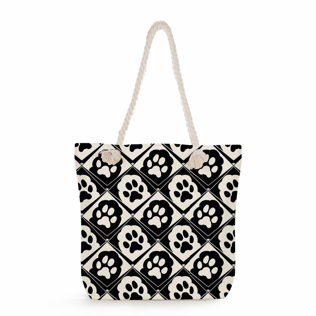 Dog paw print thick rope single-shoulder beach bag 7234 CLE