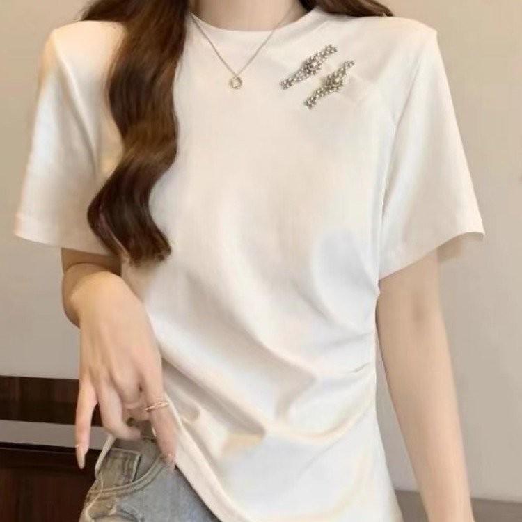 

Chinese Style Summer 2026 Women s Chic Solid Color T-shirt 2XL (recommended for 60-67.5 kg) белый