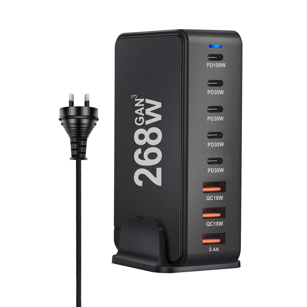 268W 240W Desktop GaN Quick PD Charger 8 Ports USB Type C USA EU AUS UK Plug Adapter Mobile Phone Laptop PC Charging Dock Stand