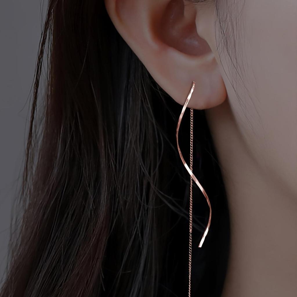 Elegant Wave Shaped Long Tassel Threader Earrings for Weddings and Parties