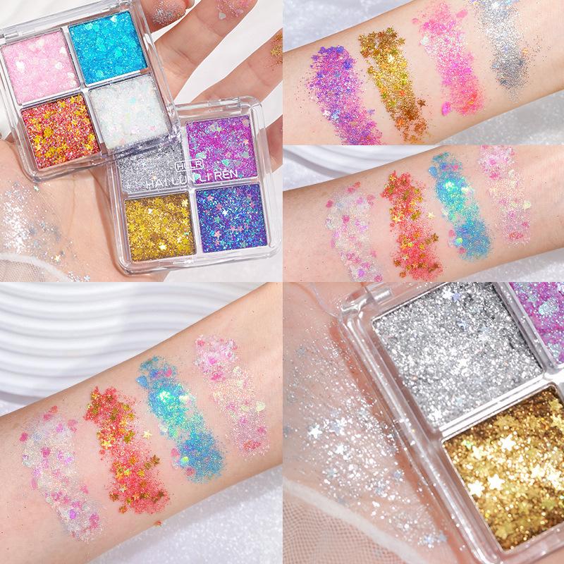 Four-color Glitter Eyeshadow Gel: Fine Shimmer for Stage, Festival, or Event Makeup. No Glue Needed.