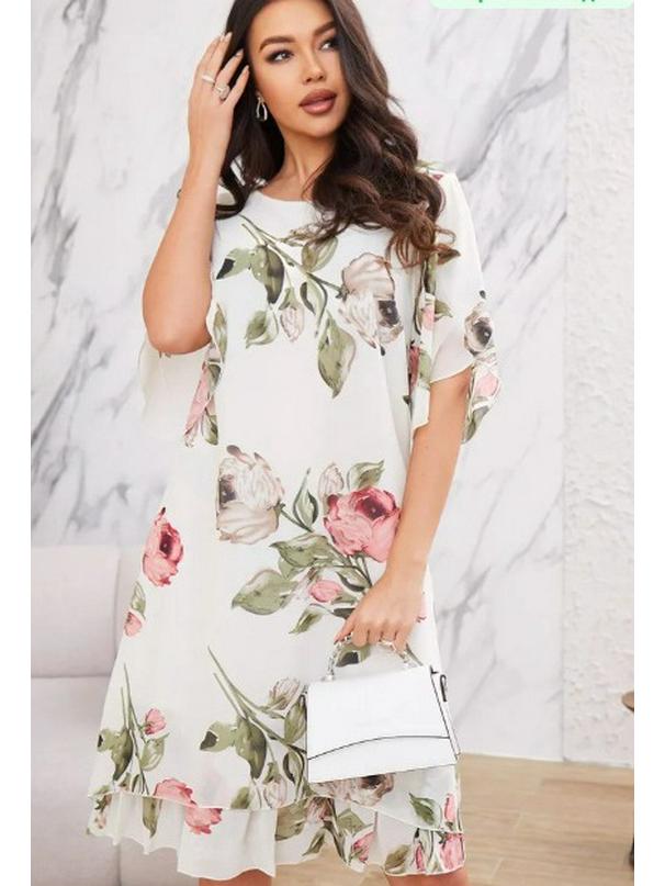 Europäisches & Amerikanisches Mode Elegantes Chiffon-Print-Kleid mit Rundhalsausschnitt, 2026 Edition.
