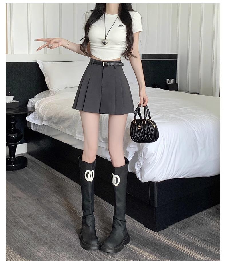 Women's Gray Pleated Skirt Shorts: Summer 2024 High Waist Loose Wide-Leg Hot Pants.