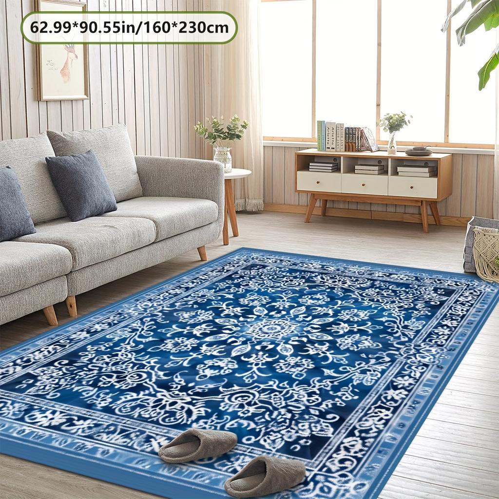 Luxurious Blue Exotic Floral Area Mat - 78.74" x 118.11", Non-Slip Backing, Machine Washable, Perfect for Living Room, Bedroom,