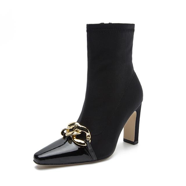 

High Heels And Ankle Women S Boots Pointed Toe Shoes Fashion Comfortable Elastic Fabric Women Elegant Party Boots With Metal 39