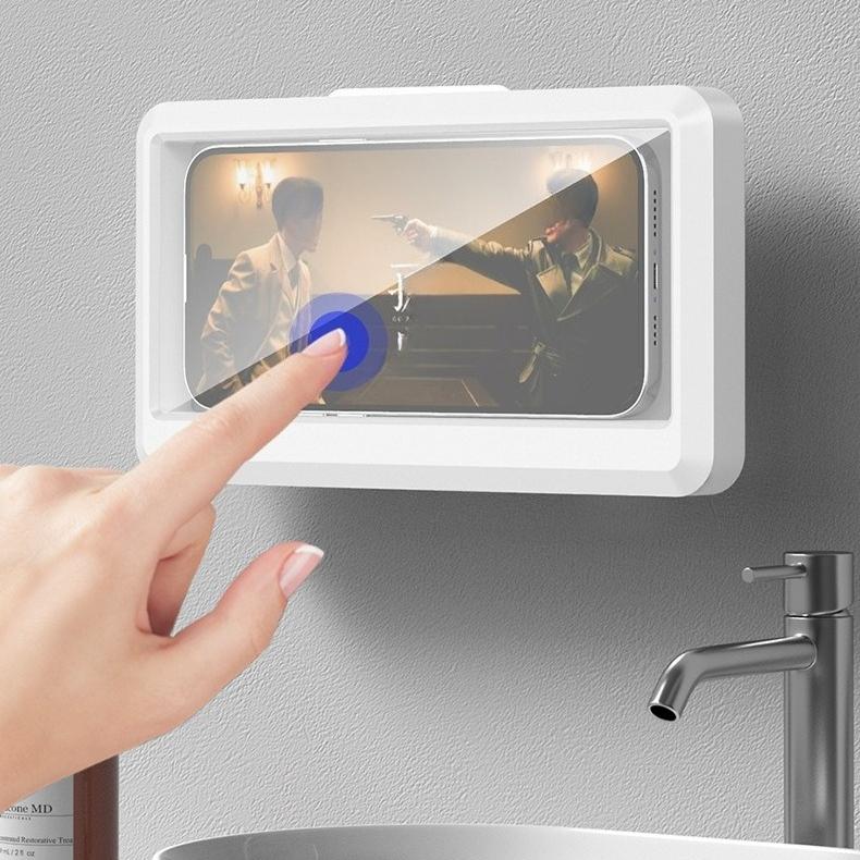 Waterproof Phone Storage Box In Bathroom Foldable Rotatable Adjustable for Showering Watchi TV No Need for Punching Storage Rack