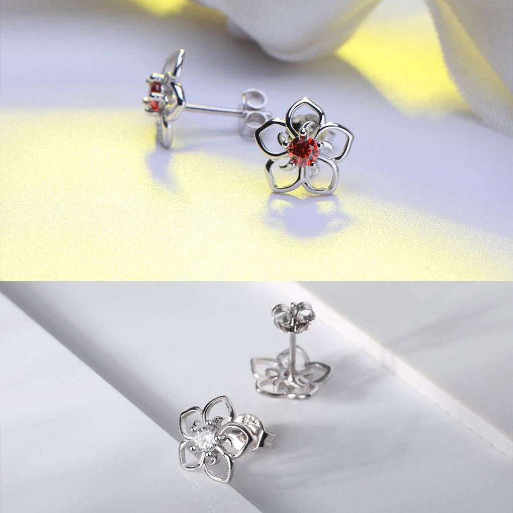 Style Ladies Stud Pair Birthday Girls Unfading Electroplated Ear Earring Silver Shape 1 Gift Flower Copper European