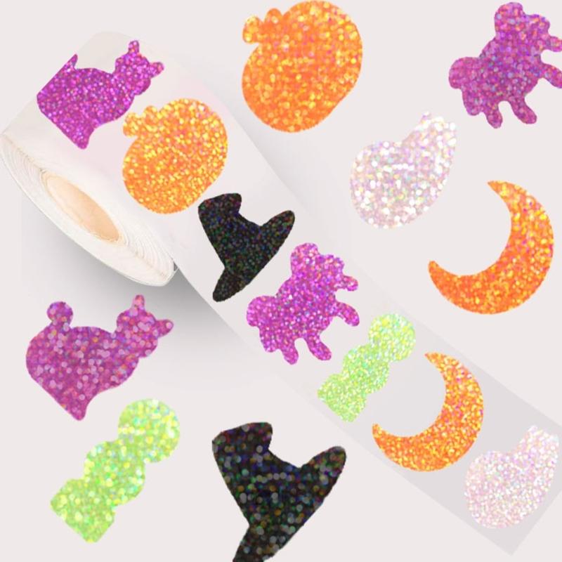 500Pcs Halloweens Sticker With Metallic Pumpkin Designs Perfect Easy Peeling Decal For DIY Crafts Event Decorations