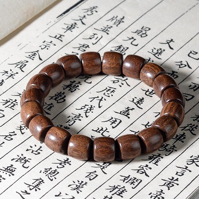 Ethnic Style Green Sandalwood Straight-cut Barrel Beads Bracelet Handmade Boutique Sandalwood Small Bracelet Men's and Women's Wenwan Single Circle