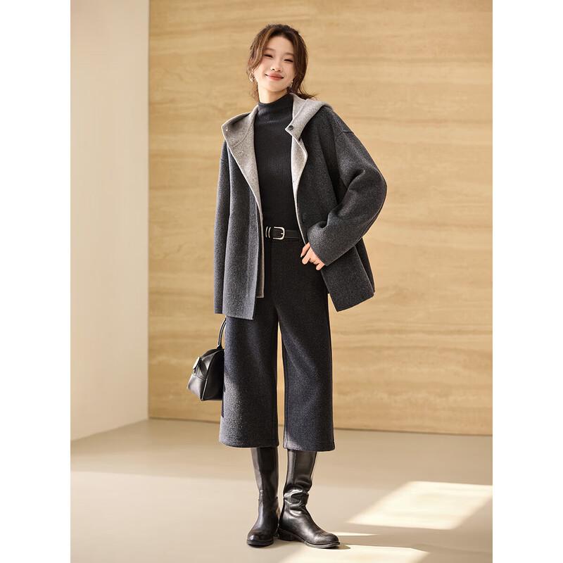 Mohanyimei 100% Wool Hand-Stitched Double-Faced Hooded Coat