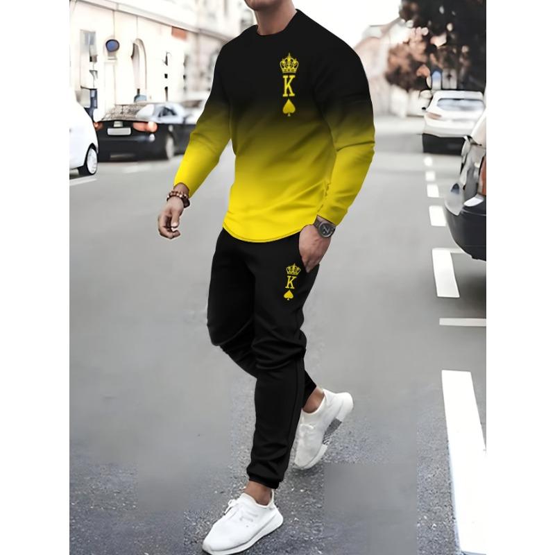 Men's Gradient Color Casual Sportswear Matching Tracksuit, Outfit Suitable Casual Wear - Comfortable Tracksuit for Events