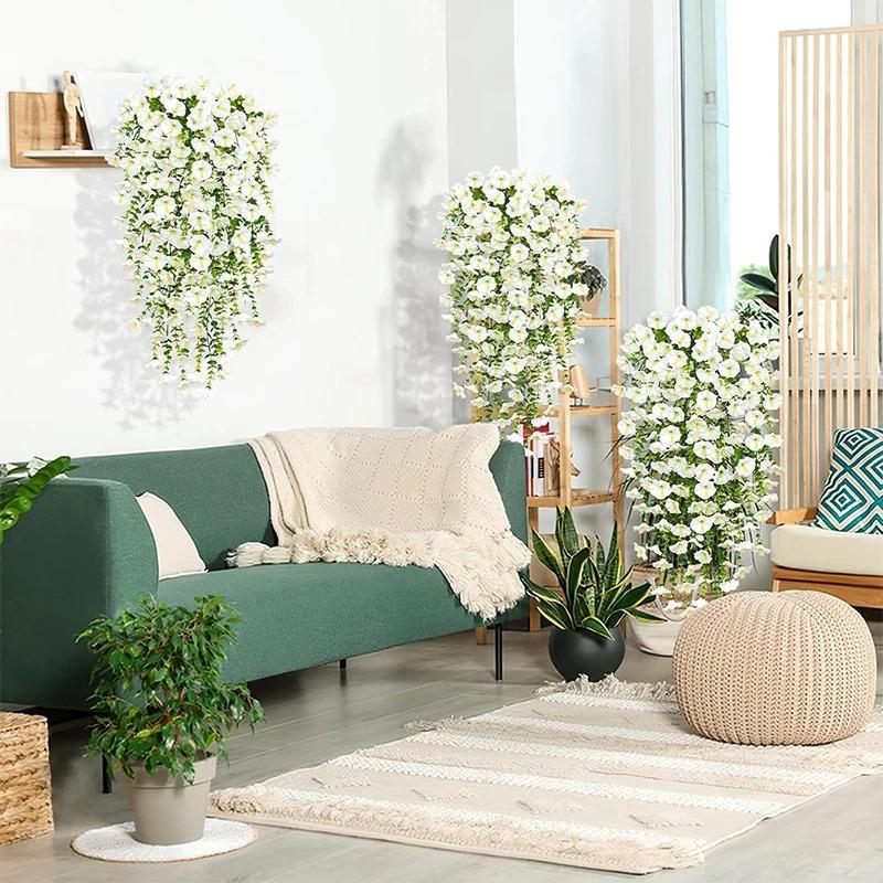 75cm White Crochet Artificial Flower Morning Glory Wall Hanging Faux Violet Plants Hanging Flower Vine Home Garden Wedding Decor