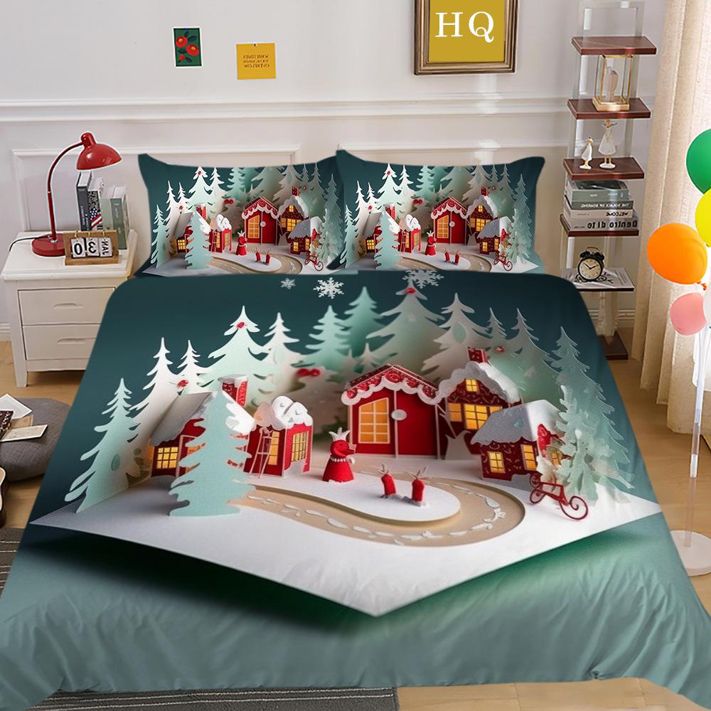 Christmas Digital Printing 3D Printing Polyester Pillowcase Quilt Cover Two Or Three-Piece Set