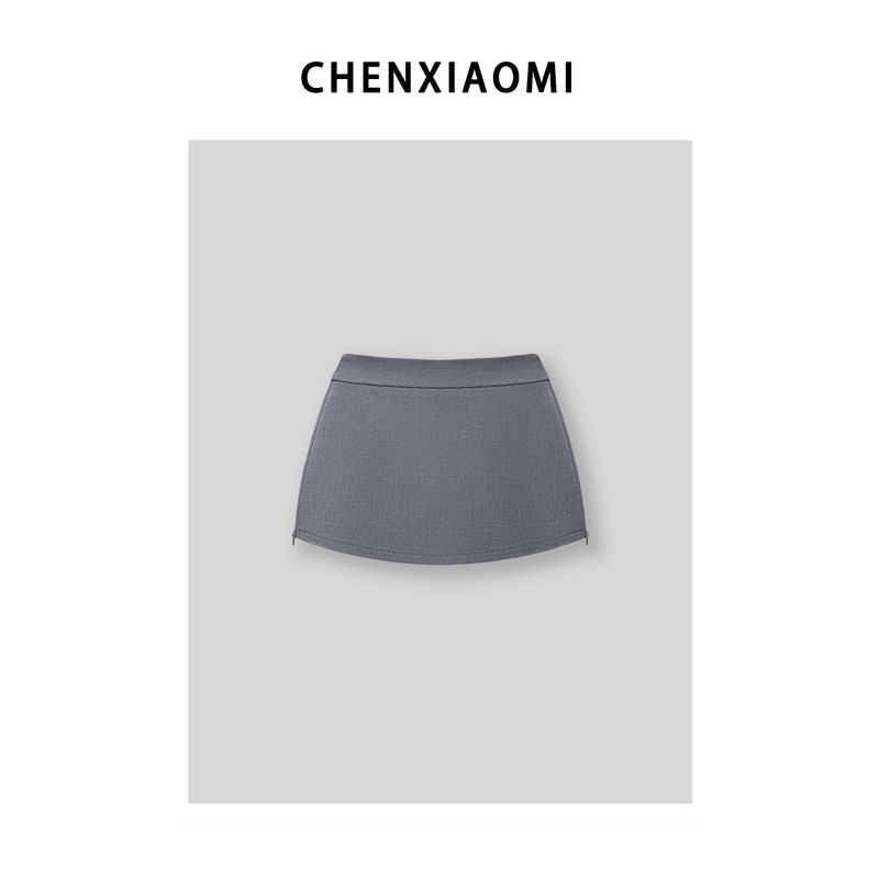 

[Mi Mjhome] Moonlight Cut Fashion Sexy Slim Looking Casual All-Matching Fashion Silm Package Hip Skirt Q088 Gray Gray S