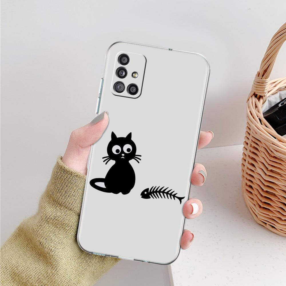 Phone Case For Samsung A15 A13 A35 A55 A51 A71 A41 A31 A21S A03S A05 A17 A23 A25 A33 A53 A73 5G A07 4G Cover Funny Black Cat