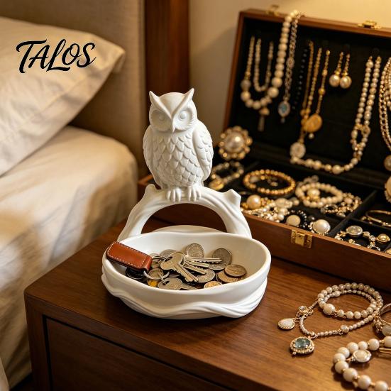 Talos 3D Printed Owl Storage Tray, Large Capacity & Branch Jewelry Tray for Earrings Keys Coins, Decorative Desktop Organizer Home Entrance