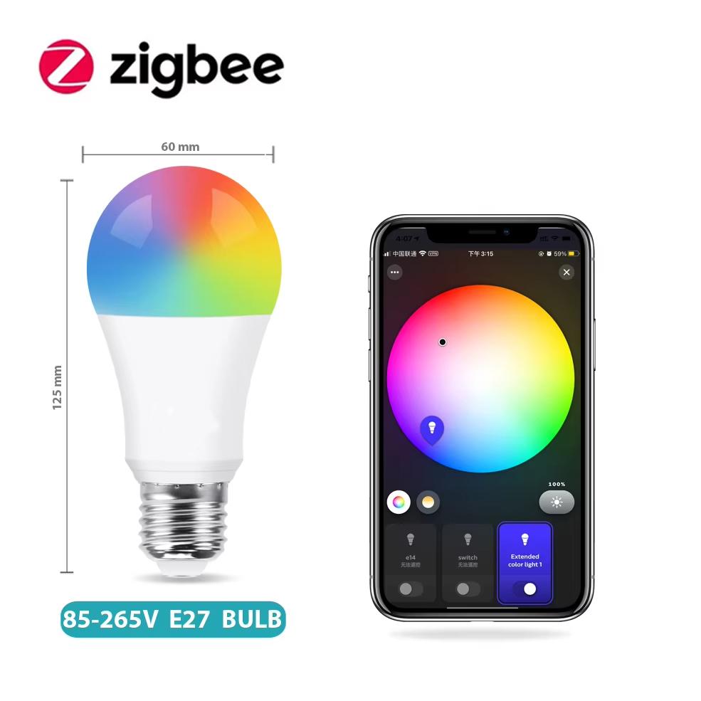Zigbee LED Smart Bulb E27 E14 GU10 RGB+CW+WW Tuya APP Voice Control Dimmable Light Compatible with Alexa Google Home SmartThings