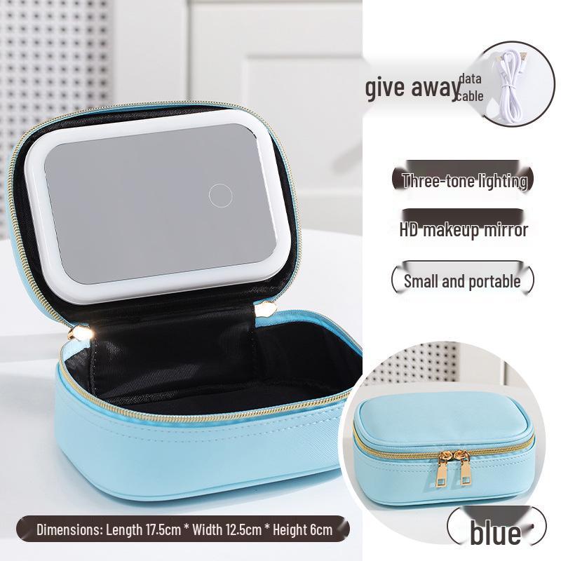 In Stock: Waterproof PU Makeup Bag with Light Design - Portable and Perfect for Travel