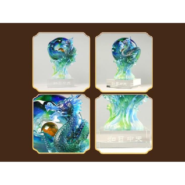 Aris & Juno Dragon LIULI Statue, Rising Sun Success Decor, Traditional Feng Shui Home Office