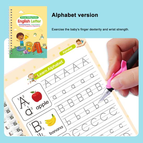 Writing Practice Book for Kids Reusable Preschool Workbooks English Grooved Copybook Early Learning Handwriting Kit for Ages 3-8