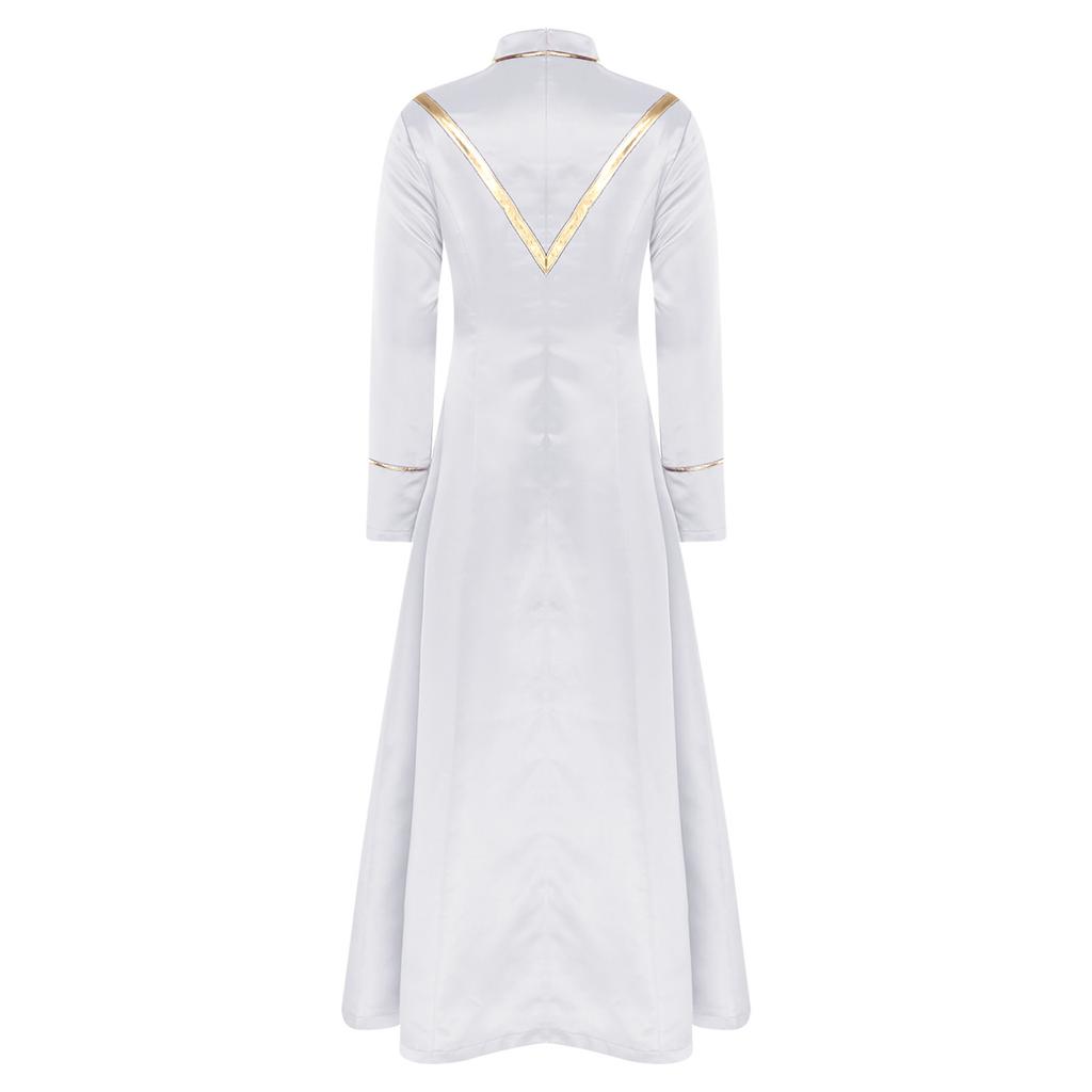 Tuniche da Sacerdote Clerico Ricamate con Croce Manica Lunga Zip Posteriore Lunga