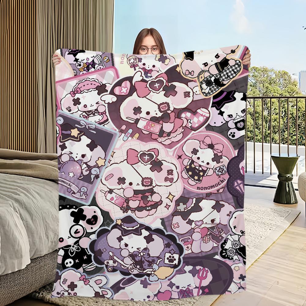 cute dog cartoon nonomochi pink Blanket Flannel warm comfort soft plush blanket for sofa living room office bedroom travel gift