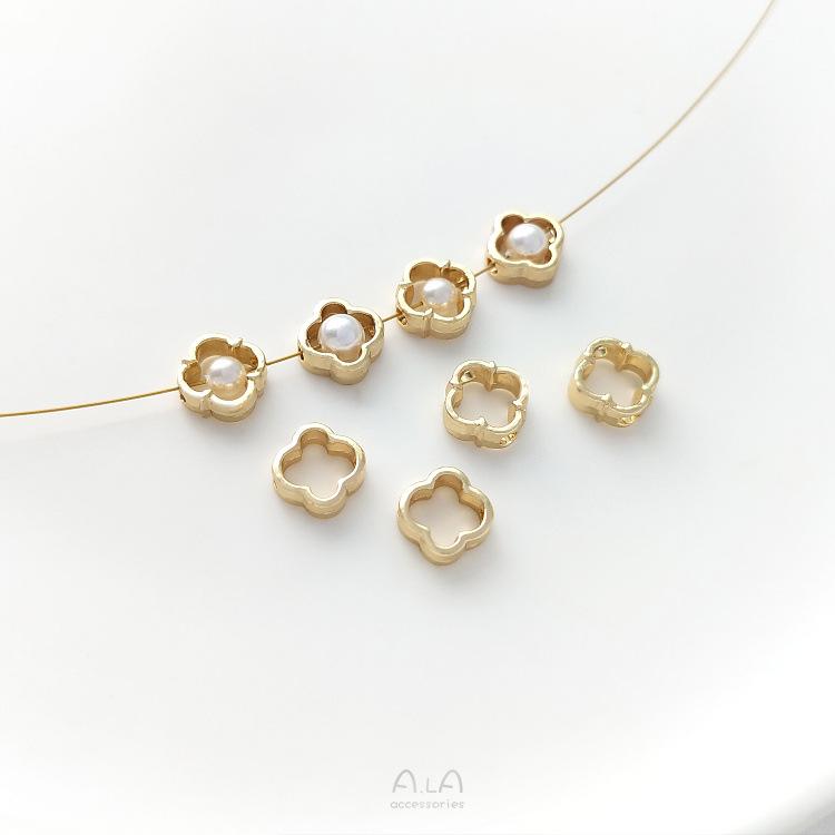 14K Gold-Filled Four-Leaf Clover & Pearl Beaded DIY Jewelry Materials