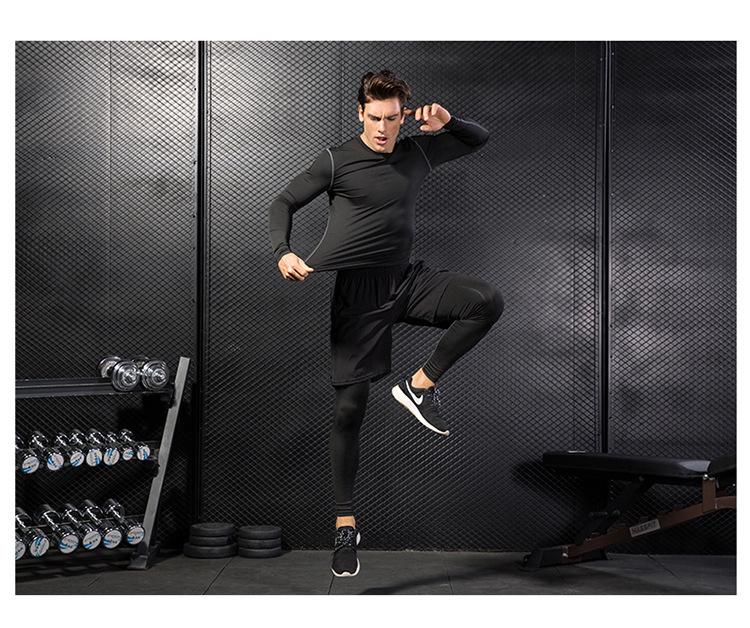 Herren Schnelltrocknender Kompressions-Sportanzug: Hochelastische Langarm-Fitness-Trainingsuniform für Personal Trainer