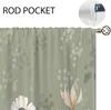 Green Boho Flower Small Kitchen Curtains Flower Plant Window Treatment Botanical Herb Chic Rod Pocket Cafe Short Window Curtains
