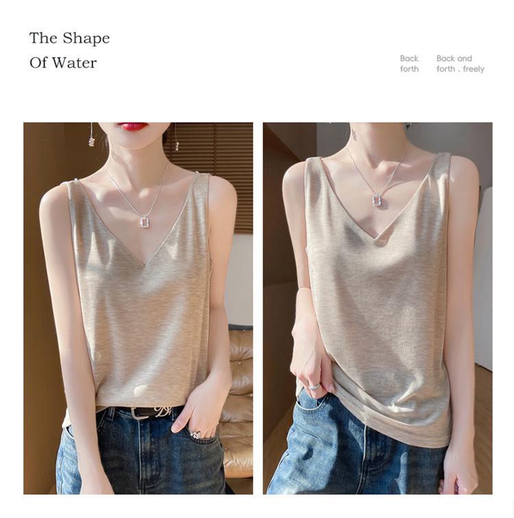 New Summer V-neck Knit Camisole with Double Shoulder Straps - Lightweight Women's Innerwear.