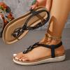 Women Summer Wedge Sandals Bohemian Style Beach Slip On Open Toe Elastic Back Strap Casual Footwear for Outdoor Use