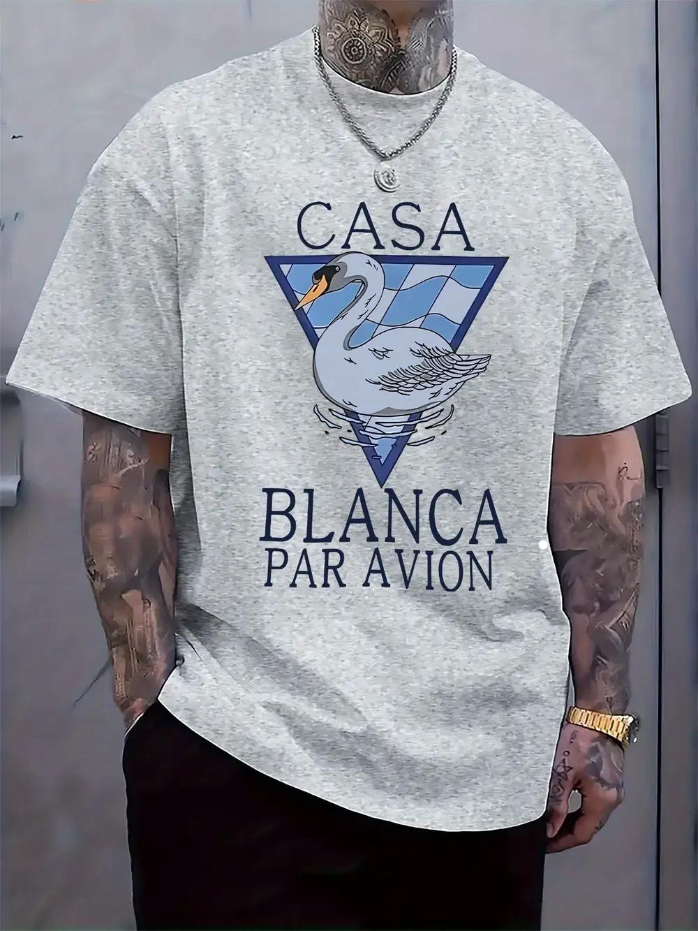 Casual Short Sleeve T-shirt with Swan & Text Graphic Print S