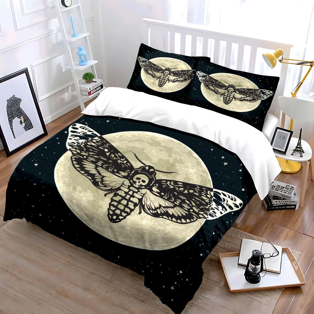 Moth, moon, and stars. Bedding sets Duvet cover sets Duvet covers Pillowcases(1*Duvet Cover 2*Pillowcases without duvet insert)