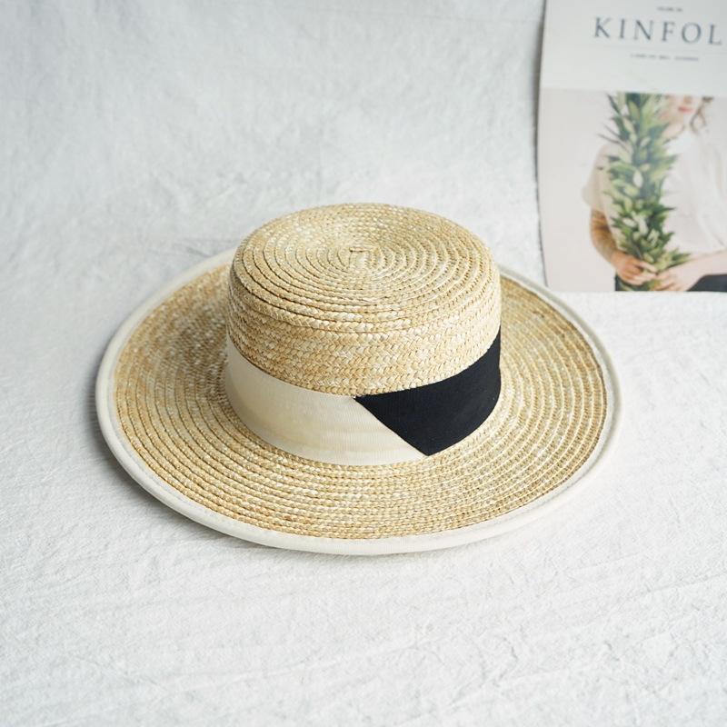 Оригинальная экспортная соломенная шляпа-федора с плоской тульей, трендовая французская летняя шляпа от солнца для отдыха на пляже M（56-58cm）