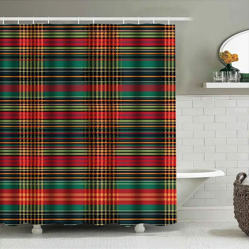 Classic Plaid Shower Curtain Green Red Black Yellow Stripes Waterproof Home Decor Bath Rug Room Decoration
