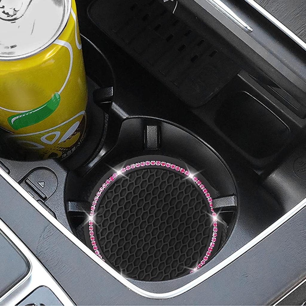 4 Pack Car Coasters, Universal Vehicle Bling Car Coaster, Cute Rhinestone Coaster for Cup Holders,Interior Accessories 2.75'' Silicone Anti Slip Car