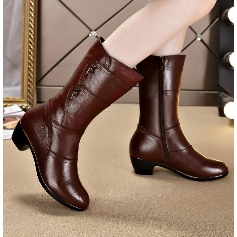 Fashion Ladies Knee High Winter Boots Soft Leather Boots Woman Black Zip Warm Women Thigh High Round Toe Boots Shoes