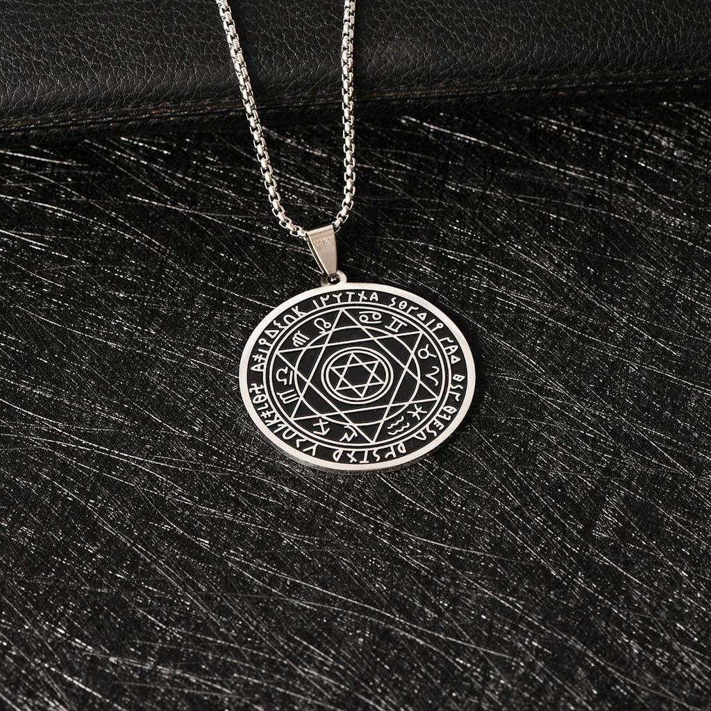European and American hot-selling stainless steel round hexagram necklace versatile titanium steel men's twelve constellations pendant