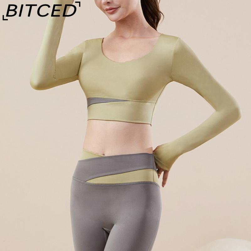 BITCED Color-Block Long Yoga Set Quick-Dry Seamless Nude-Feel Fitness Wear Seamless Slimming Breathable Sports Set