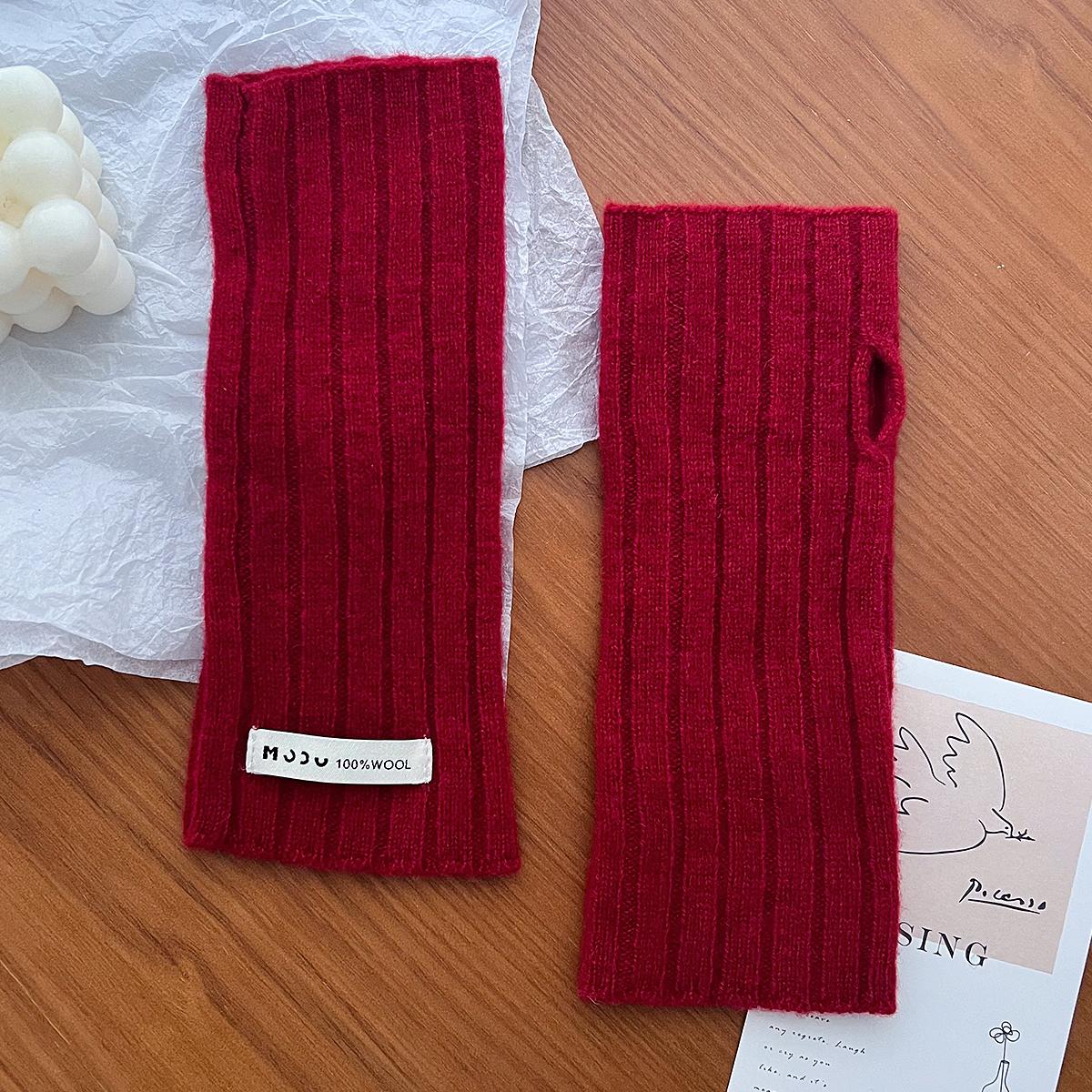 

100% шерсть трикотажные короткие перчатки зимние новые полупальцевые антифриза рукава однотонные универсальные модные one size