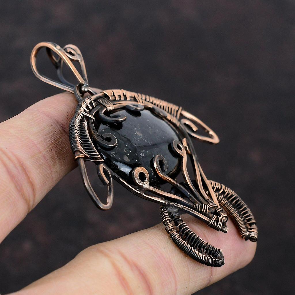Nuummite Gemstone Pendant Copper Wire Wrapped Pendant Nuummite Copper Jewelry Handmade Tortoise Pendant Wire Wrapped Jewelry Gift For Mother