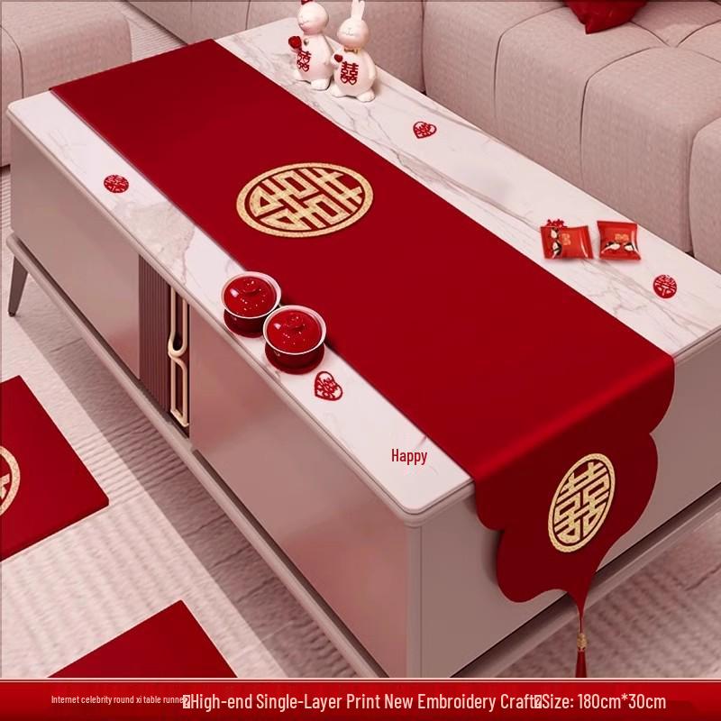 

Красная скатерть и дорожка на свадебный стол «Двойное счастье» для обеденных и кофейных столов - декор в китайском стиле No specifications