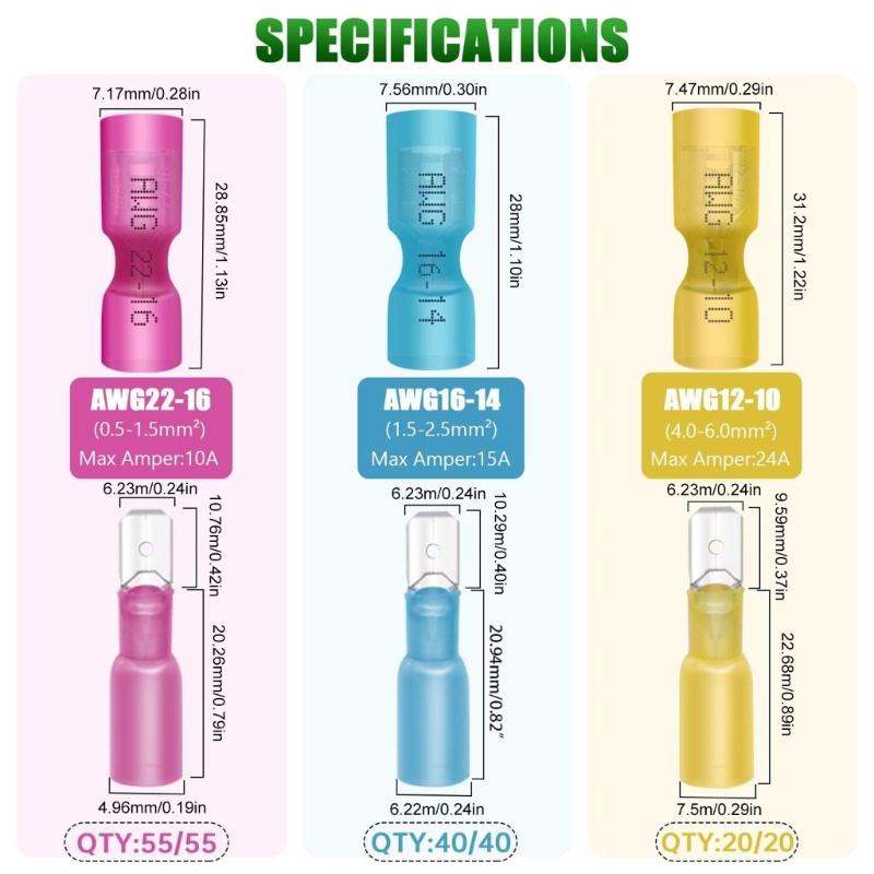 Metal Spades Connector set with Heat Shrink Tubing Terminals Connectors Heat Shrinkable Wire Connectors for Secure Wiring