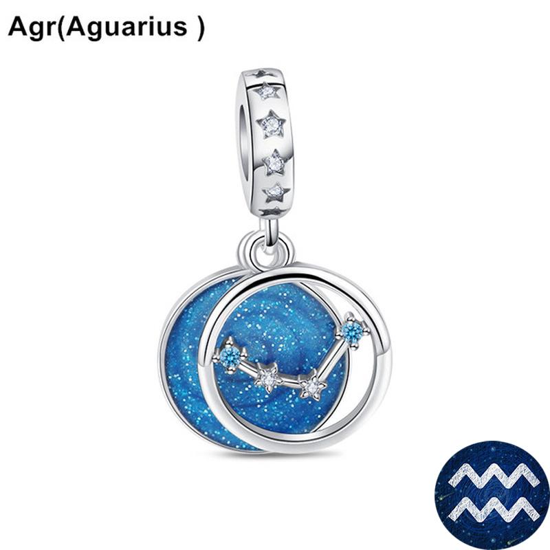 Nieuwe Blauwe Koperen Dierenriem Constellatie Hanger Sieraden Bedel DIY Stijl Dangle Kralen Passend voor Originele Hanger Armband Bedel Mode Sieraden Cadeau Idee