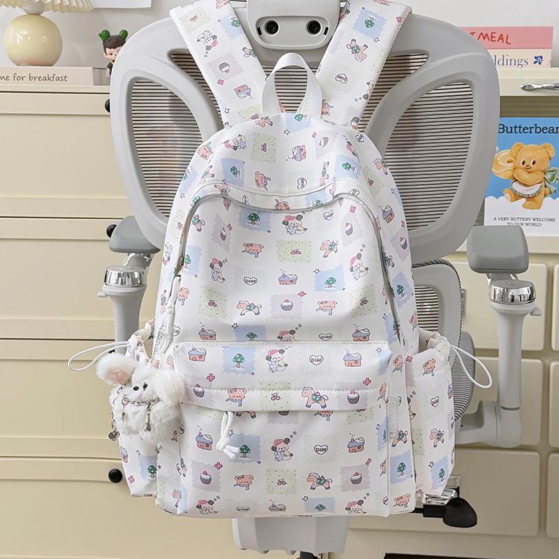 Schoolbag Gentle and Sweet Wind Soft Fufu Cartoon Printed Backpack Japanese Soft Cute Girl Summer Trip Cute Little Backpack